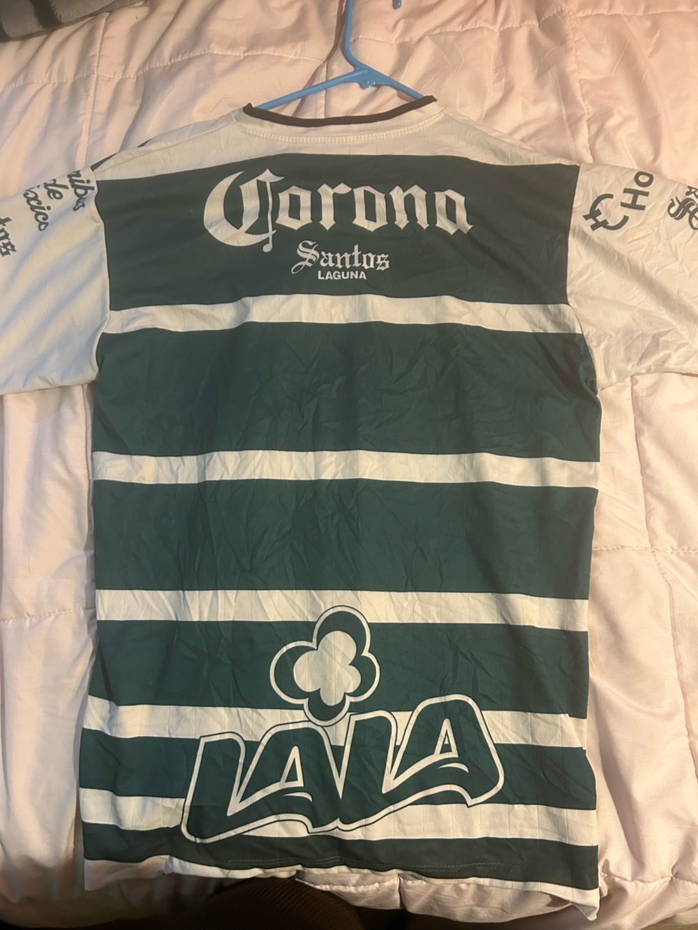 Santos Laguna Green and White Striped Soccer Jersey by (Unknown)